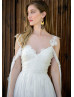 Spagetti Straps Ivory Lace Chiffon Beach Airy Wedding Dress